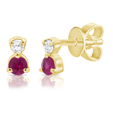 Load image into Gallery viewer, 14K Gold Diamond and Ruby Small Studs
