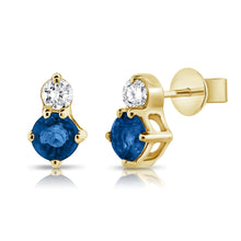 Load image into Gallery viewer, 14K Gold Diamond and Sapphire Studs

