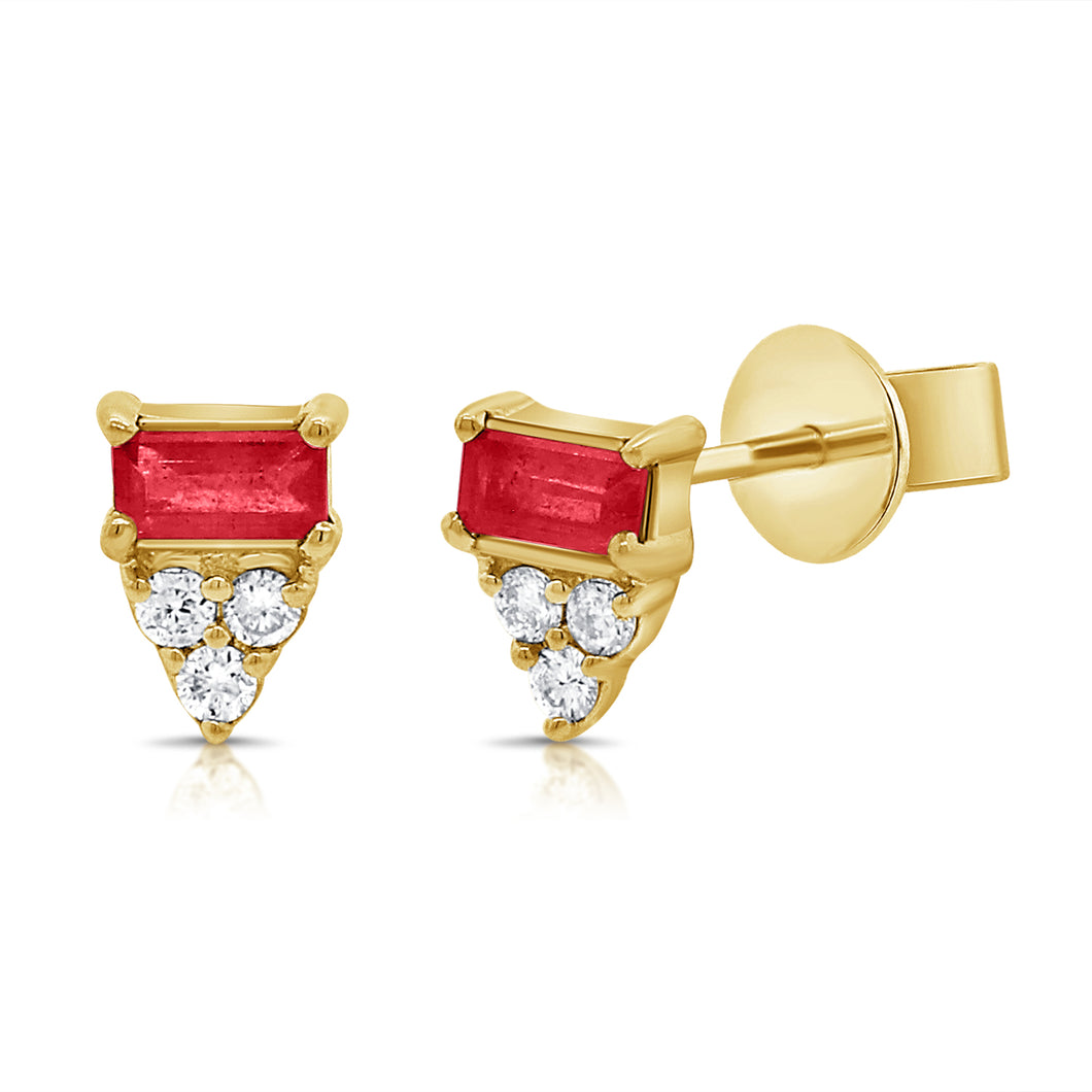 14K Gold Ruby and Diamond Studs