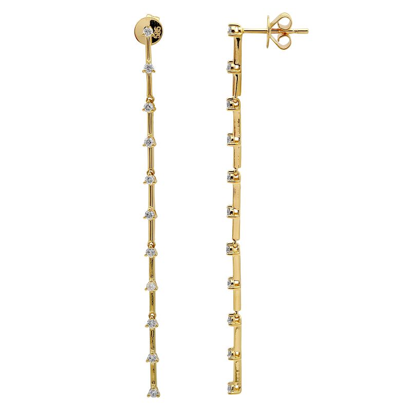 14K Yellow Gold Hanging Bar with Diamonds Earrings