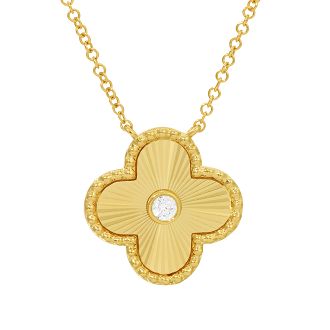 14K Yellow Gold Diamond Fluted Clover Necklace