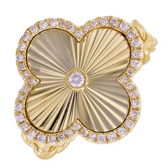 14K Yellow Gold Diamond Clover Ring