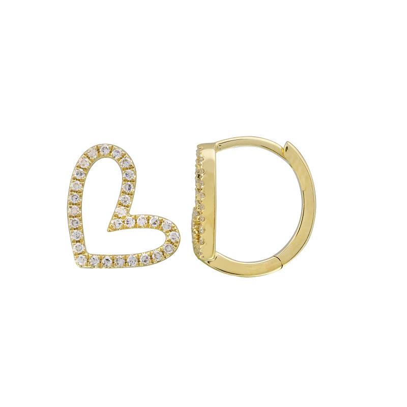 14K Gold Diamond Open Heart Huggies