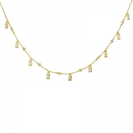 14k Gold Hanging Diamond with Diamond by the Yard Necklace