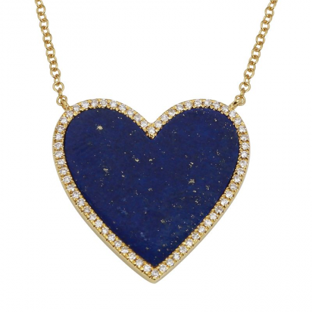 14K Gold Extra Large Lapis Heart Necklace