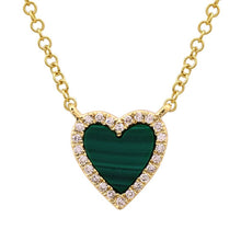 Load image into Gallery viewer, 14K Gold Malachite Medium Heart Necklace
