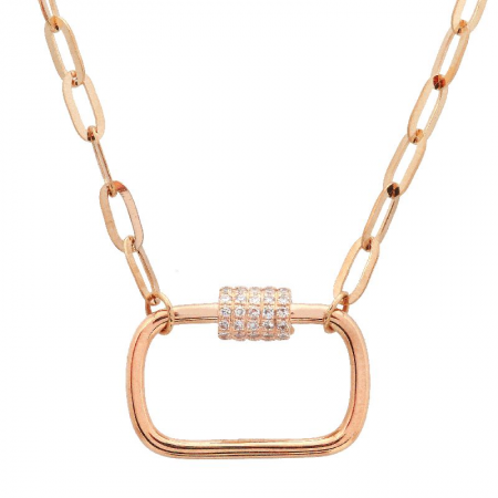 14K Gold Diamond Carabiner Link Chain Necklace