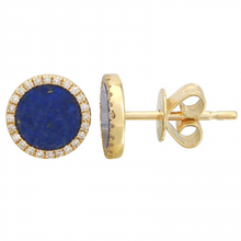 Load image into Gallery viewer, 14K Gold and Diamond Lapis Circle Studs

