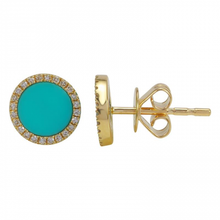 Load image into Gallery viewer, 14K Gold and Diamond Turquoise Circle Studs
