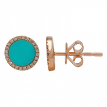 Load image into Gallery viewer, 14K Gold and Diamond Turquoise Circle Studs
