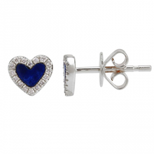 Load image into Gallery viewer, 14K Gold Lapis Small Heart Earrings
