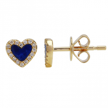 Load image into Gallery viewer, 14K Gold Lapis Small Heart Earrings
