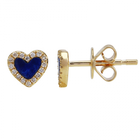 14K Gold Lapis Small Heart Earrings