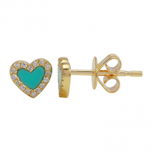 Load image into Gallery viewer, 14K Gold Turquoise Small Heart Earrings
