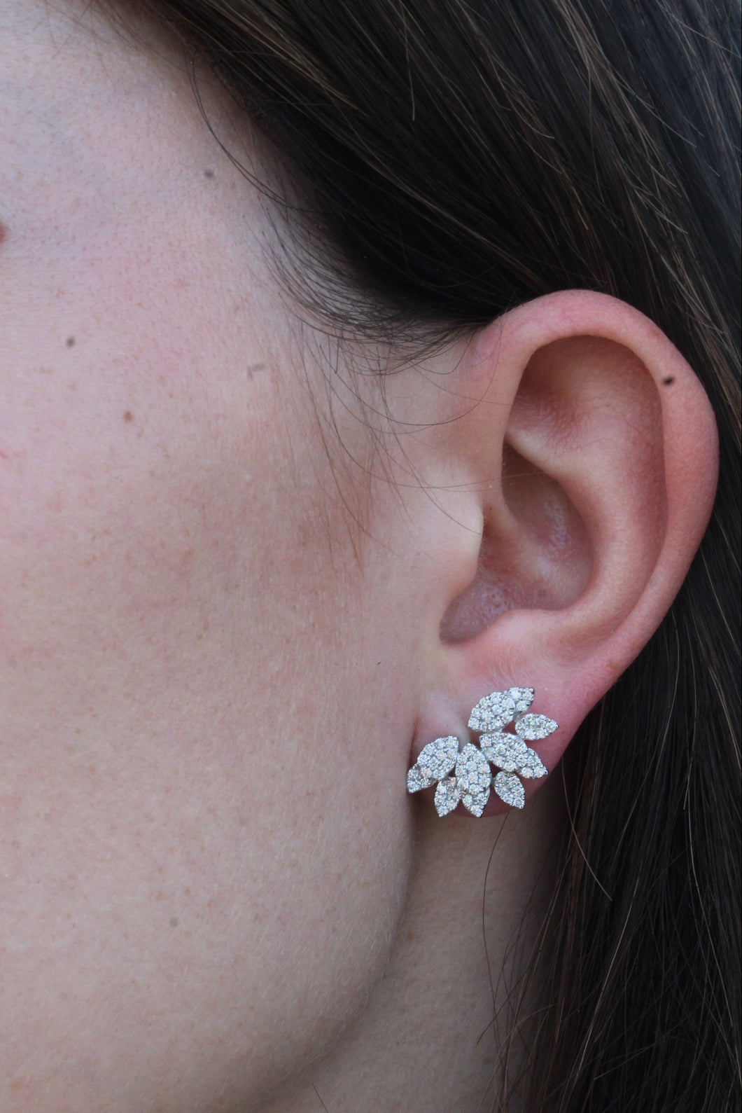 14K White Gold Pave Diamond Pear Cluster Studs