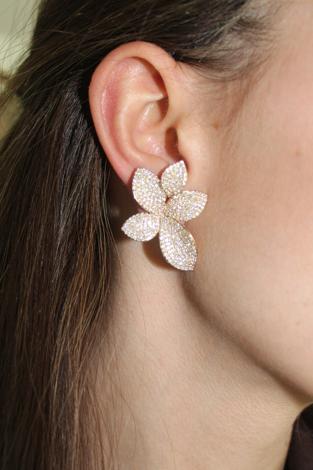 14K Yellow Gold Diamond Large Leaf Earrings
