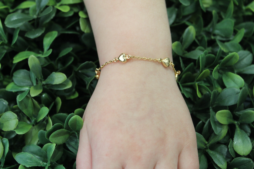 14K Yellow Gold Hearts Baby Bracelet