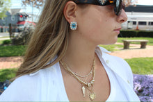 Load image into Gallery viewer, 18K Yellow Gold Blue Topaz with Australian Opal Halo Studs
