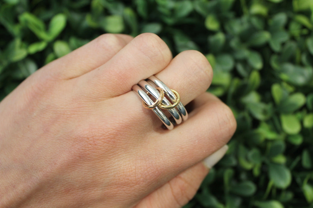 18K Yellow White and Rose Gold Ring on Ring