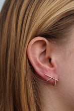 Load image into Gallery viewer, 14k Gold Asymmetrical Diamond Cage Earrings
