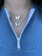 Load image into Gallery viewer, 14K Gold Half Diamond and Mother of Pearl Butterfly Necklace
