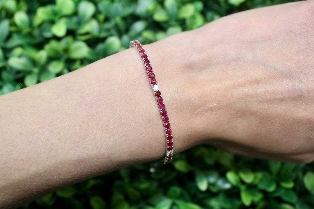 14K White Gold Ruby and Diamond Tennis Bracelet