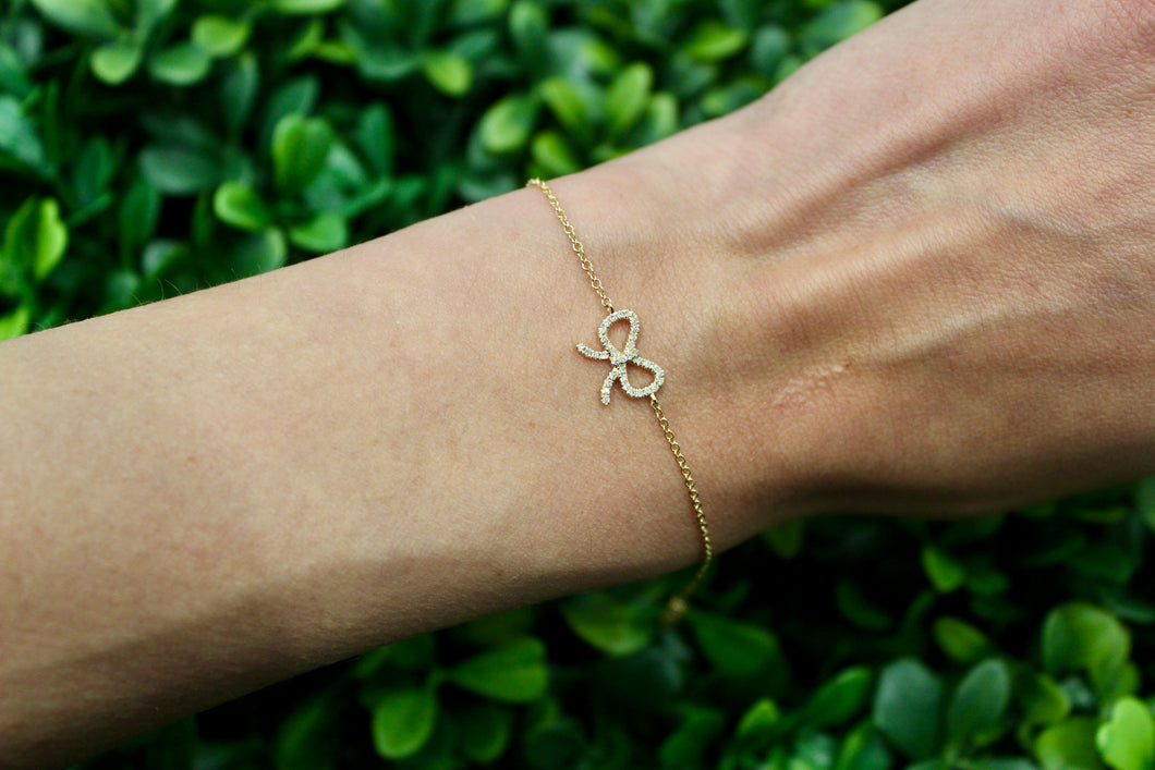 14K Yellow Gold Diamond Square Bow Bracelet