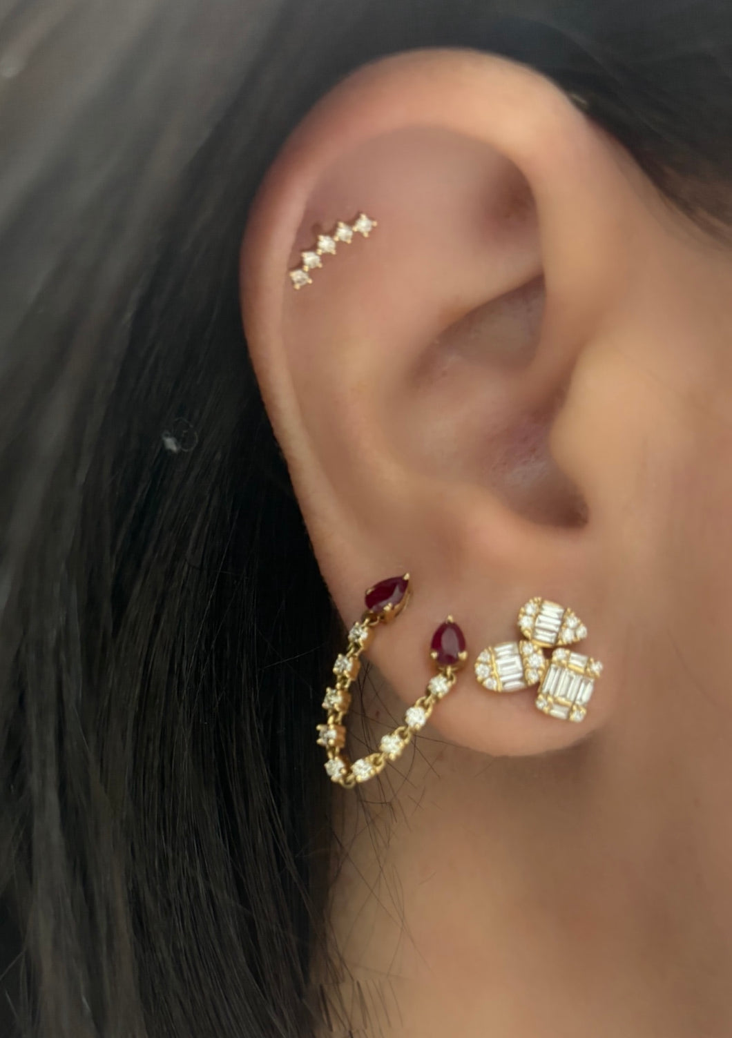 14k Yellow Gold Diamond and Ruby Two Hole Stud (Sold As Single)