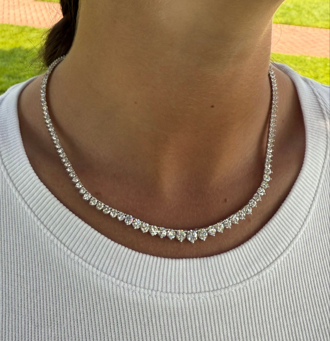 14K White Gold Lab Grown Graduated 14.5ct Tennis Necklace