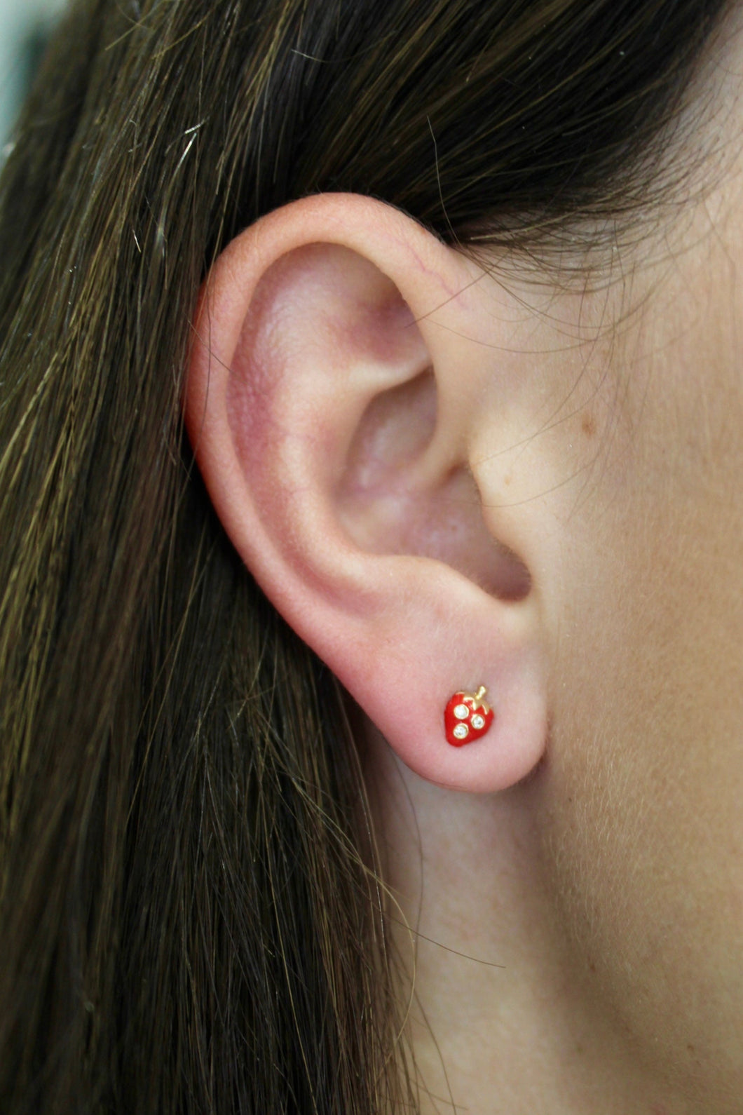 14K Yellow Gold Red Strawberry Screwback Studs