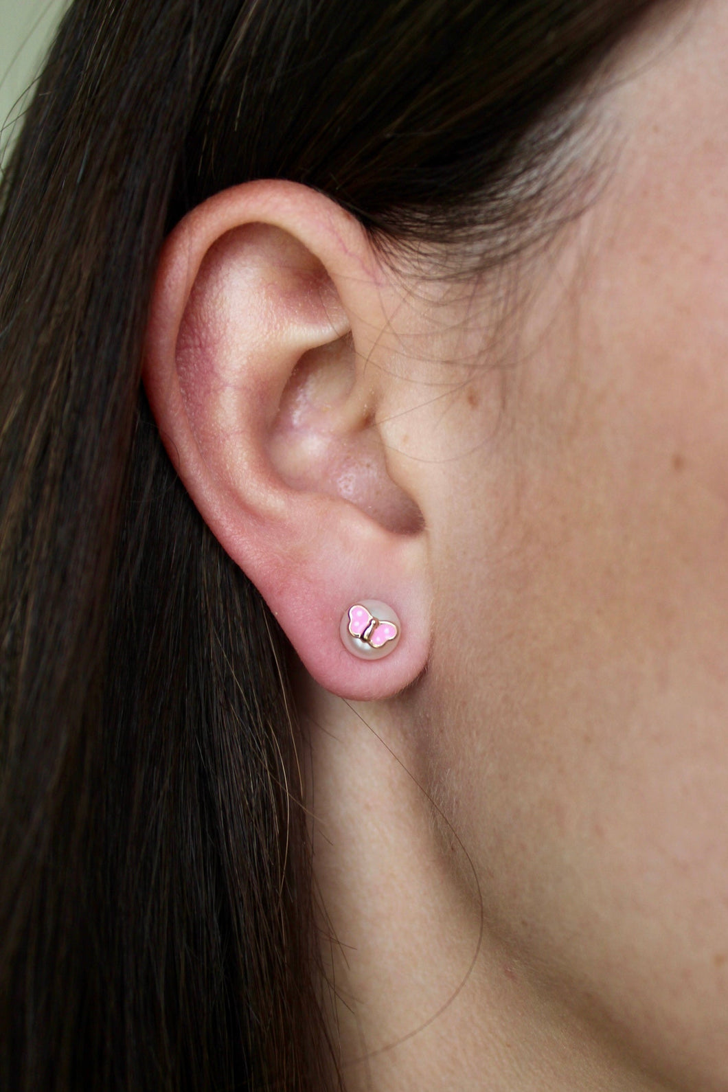 14K Yellow Gold Pearl Butterfly Screwback Studs
