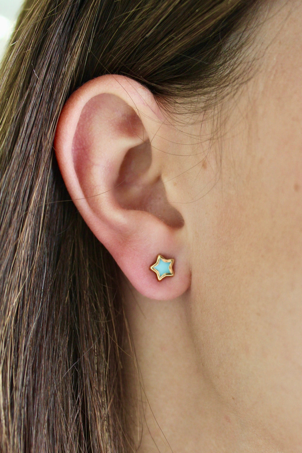 14K Yellow Gold Blue Enamel Star Screwback Studs