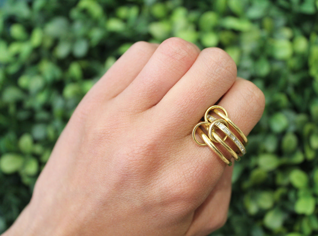18K Yellow Gold Diamond Baguette Ring on Ring