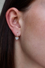 Load image into Gallery viewer, 14K Yellow Gold Diamond Mother of Pearl Heart Huggies
