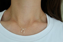 Load image into Gallery viewer, 14K Gold Diamond Medium Bow Necklace
