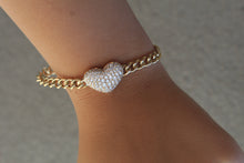 Load image into Gallery viewer, 14K Yellow Gold Diamond Heart Cuban Chain Bracelet
