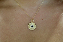 Load image into Gallery viewer, 14K Yellow Gold Fluted Diamond Sapphire Evil Eye Charm
