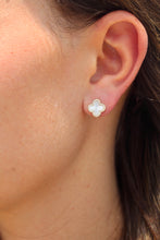 Load image into Gallery viewer, 14K Yellow Gold Diamond Mother of Pearl Clover Studs
