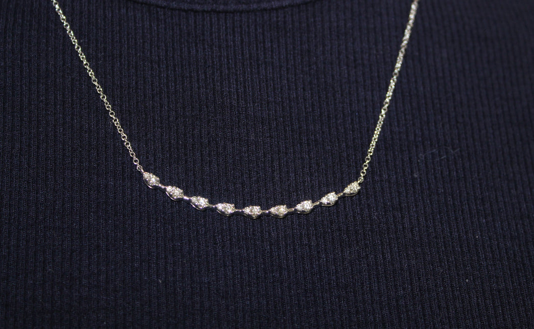 14K White Gold Pear Diamond Bar Necklace