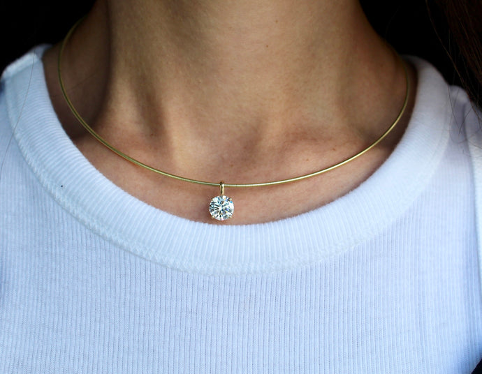 14K Yellow Gold Omega Chain 2ct Lab Grown Round Diamond Necklace