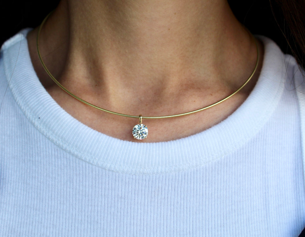 14K Yellow Gold Omega Chain 2ct Lab Grown Round Diamond Necklace