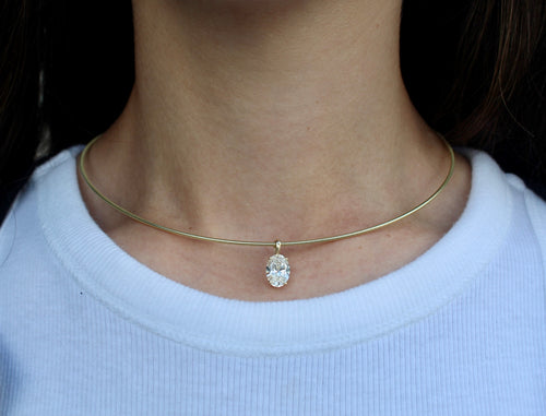14K Yellow Gold Omega Chain 2ct Lab Grown Oval Diamond Necklace