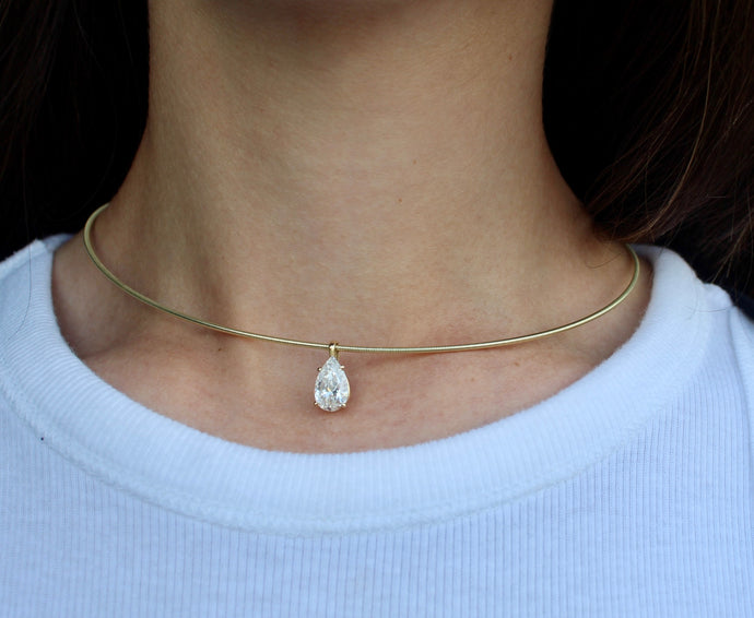 14K Yellow Gold Omega Chain 2ct Lab Grown Pear Diamond Necklace