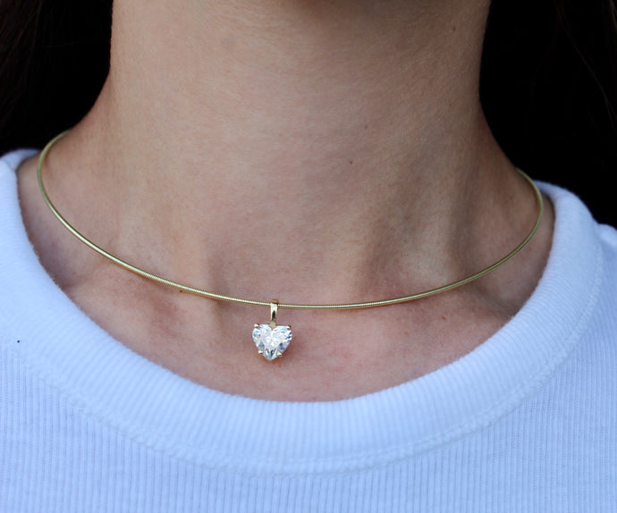 14K Yellow Gold Omega Chain 2ct Lab Grown Heart Diamond Necklace