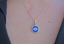 Load image into Gallery viewer, 14K Yellow Gold Diamond Blue Enamel Evil Eye Charm
