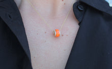 Load image into Gallery viewer, 14K Yellow Gold Diamond Border Orange Enamel Rondelle Charm
