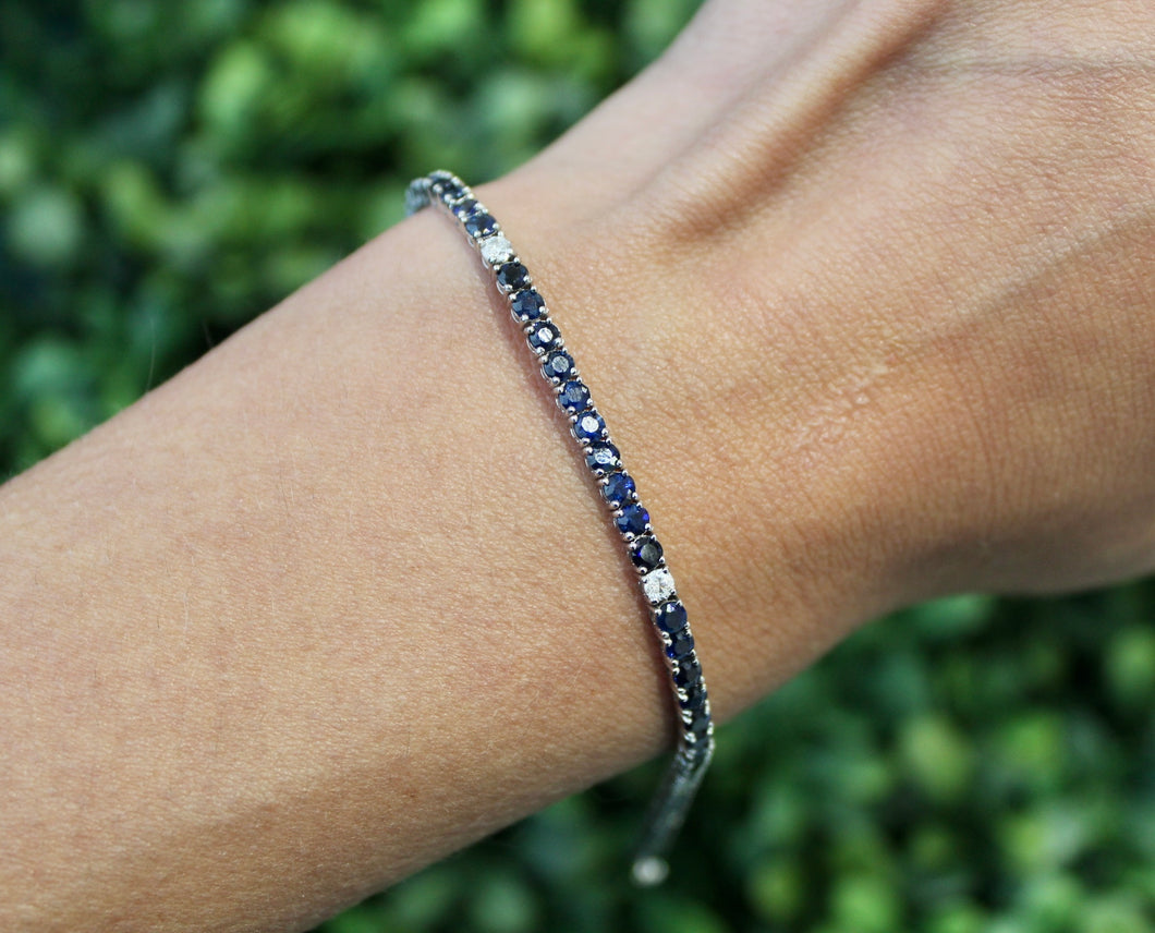 14K White Gold Diamond Sapphire Tennis Bracelet