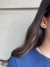 Load image into Gallery viewer, 14K Gold Malachite Small Heart Earrings
