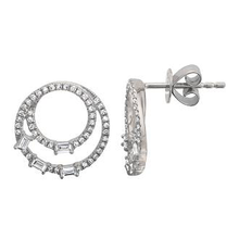 Load image into Gallery viewer, 14K White Gold Diamond and Baguette Circular Studs
