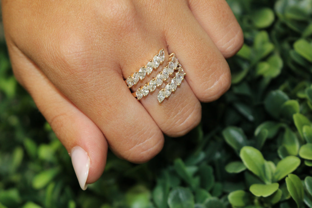 14K Yellow Gold Marquis Diamond Wrap Ring